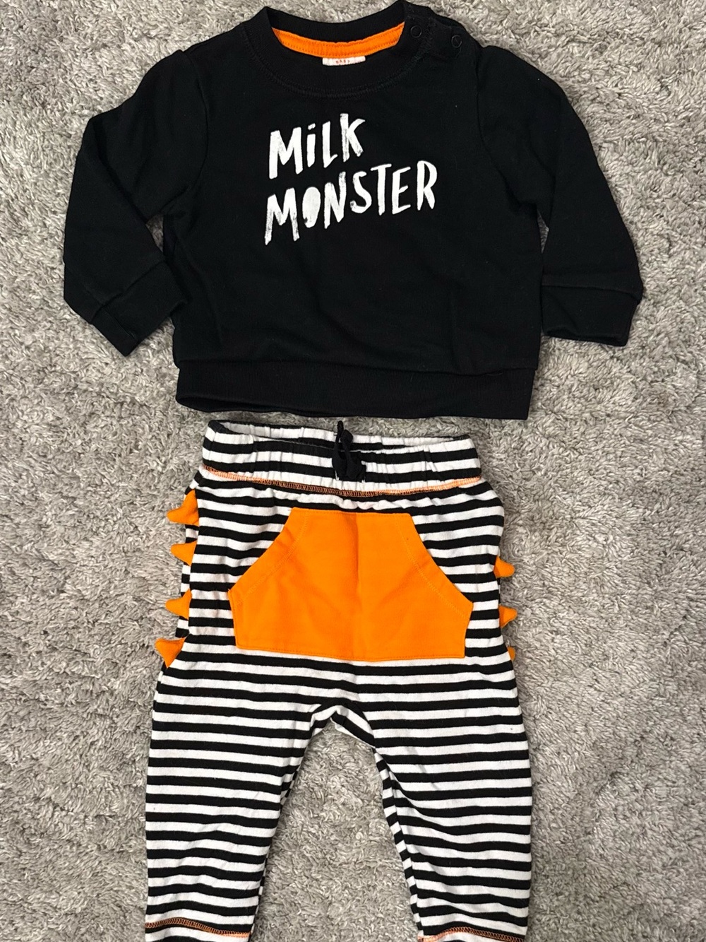 Cat & Jack Milk Monster Halloween Black and Orange Set 6-9 Months